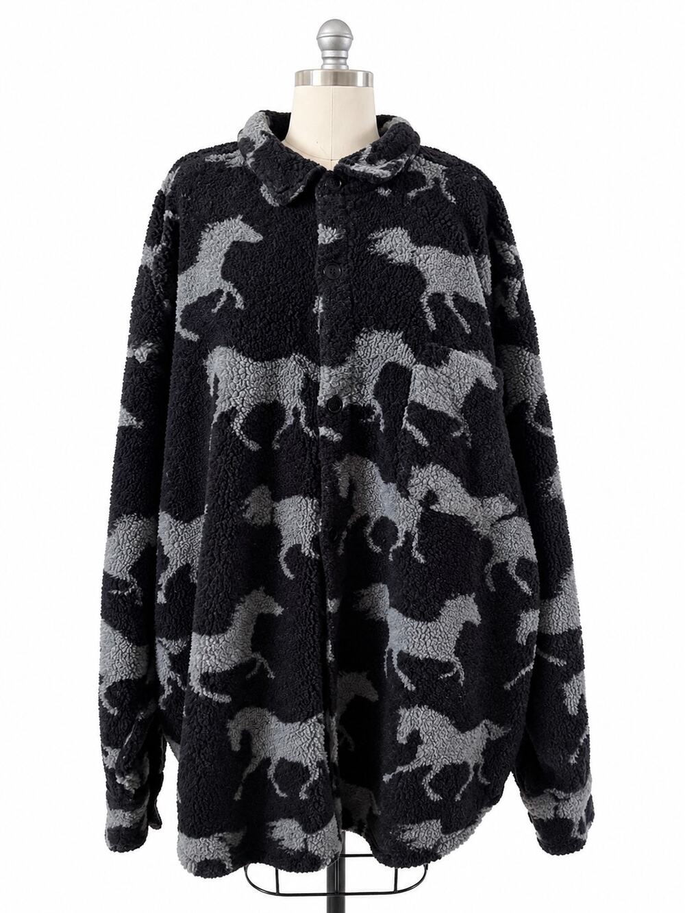 90s True Grit Horse Country 2 Oversized Berber Fleece Big Shirt XXL Western
